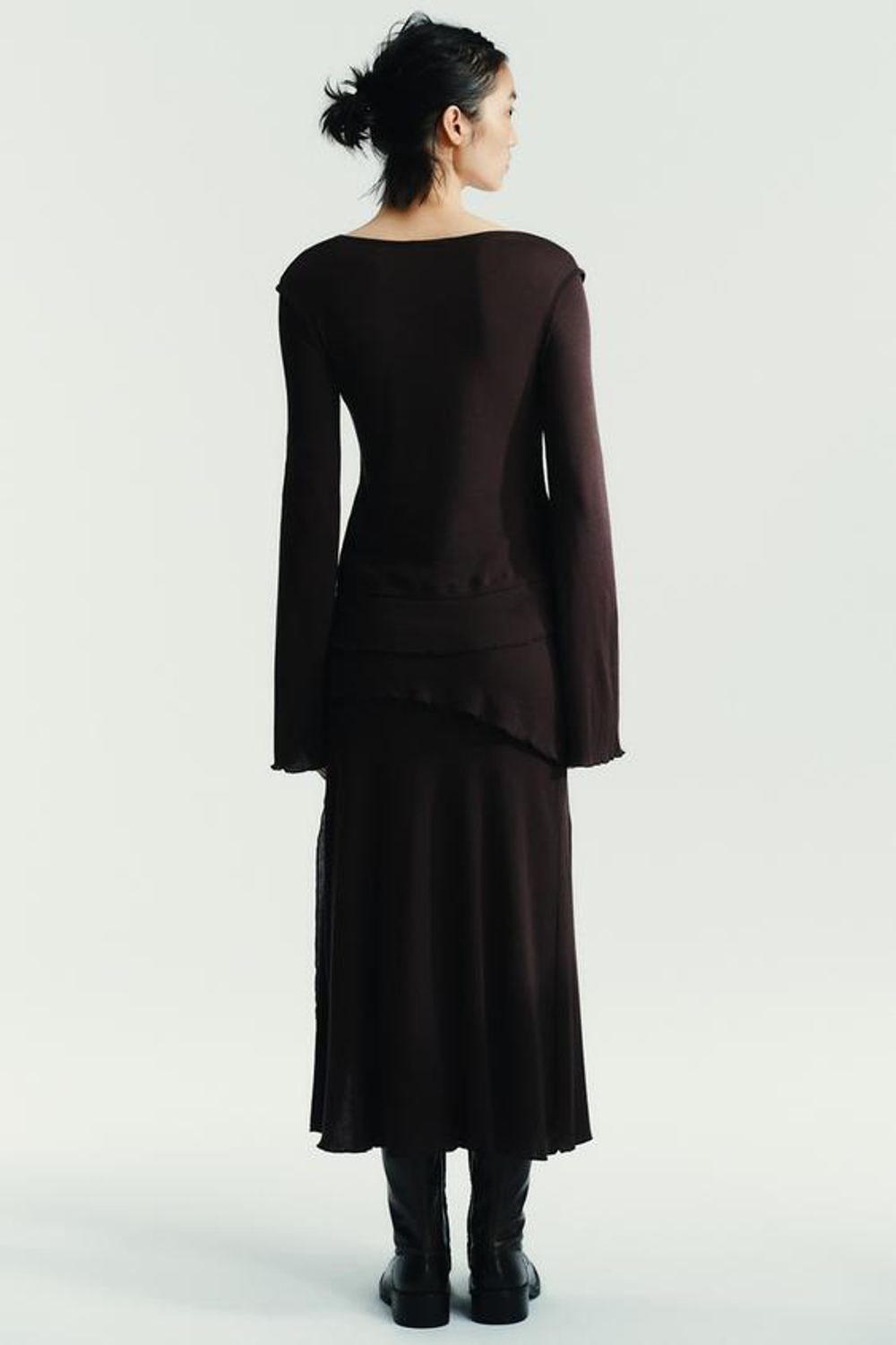 ZARA ЮБКА МИДИ ИЗ МЯГКОЙ ТКАНИ, ШОКОЛАДНО-КОРИЧНЕВЫЙ