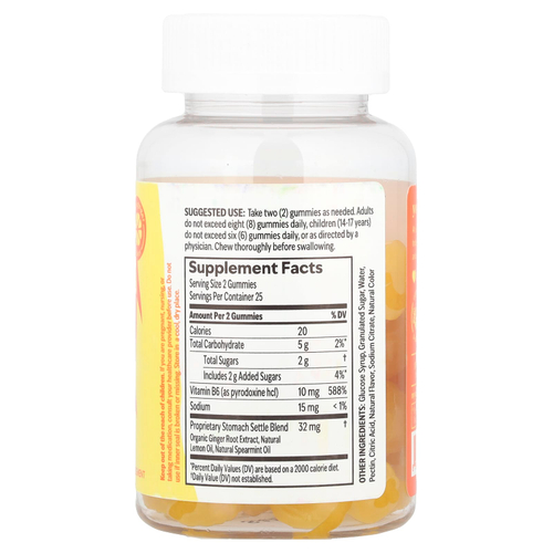 UpSpring, Stomach Settle®, жевательные таблетки с лимоном и имбирем, 50 веганских жевательных таблеток