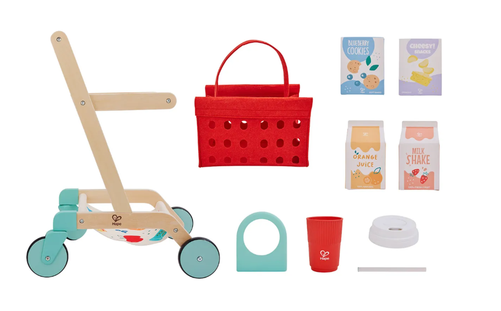 Детский игровой набор "Продукты". Тележка и корзина для продуктов.
