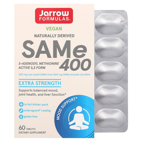Jarrow Formulas, SAMe 400, повышенная сила действия, 400 мг, 60 таблеток