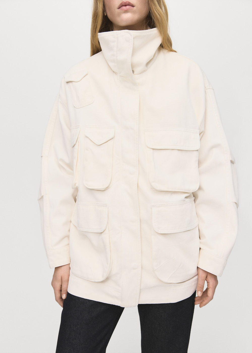 MANGO Джинсовая парка с карманами, желтовато-белый