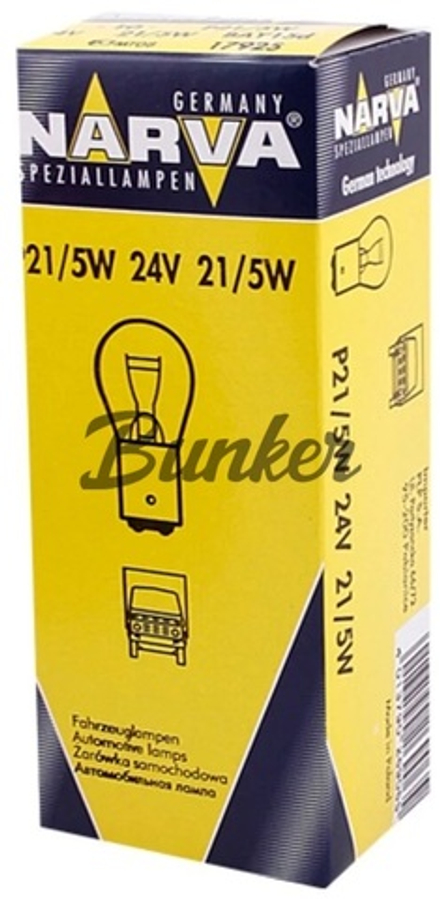 Галогенные автолампы NARVA P21/5W 24v BAY15d, (шт.)