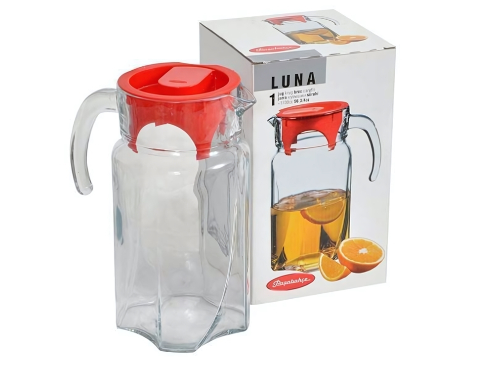 Графин 1,7л "Luna" с красной крышкой, в коробке