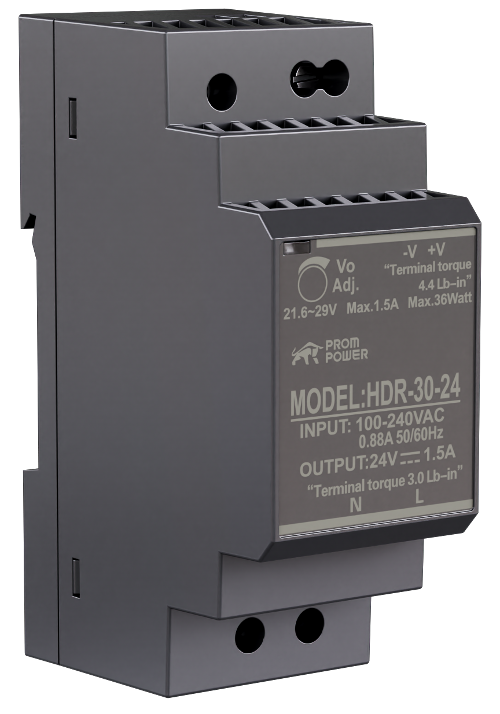 Источник питания PROMPOWER HDR-30-24, на вых. 24 В DC, 1.5А, 36Вт. Вх. 85-264В AC (120-370 В DC)