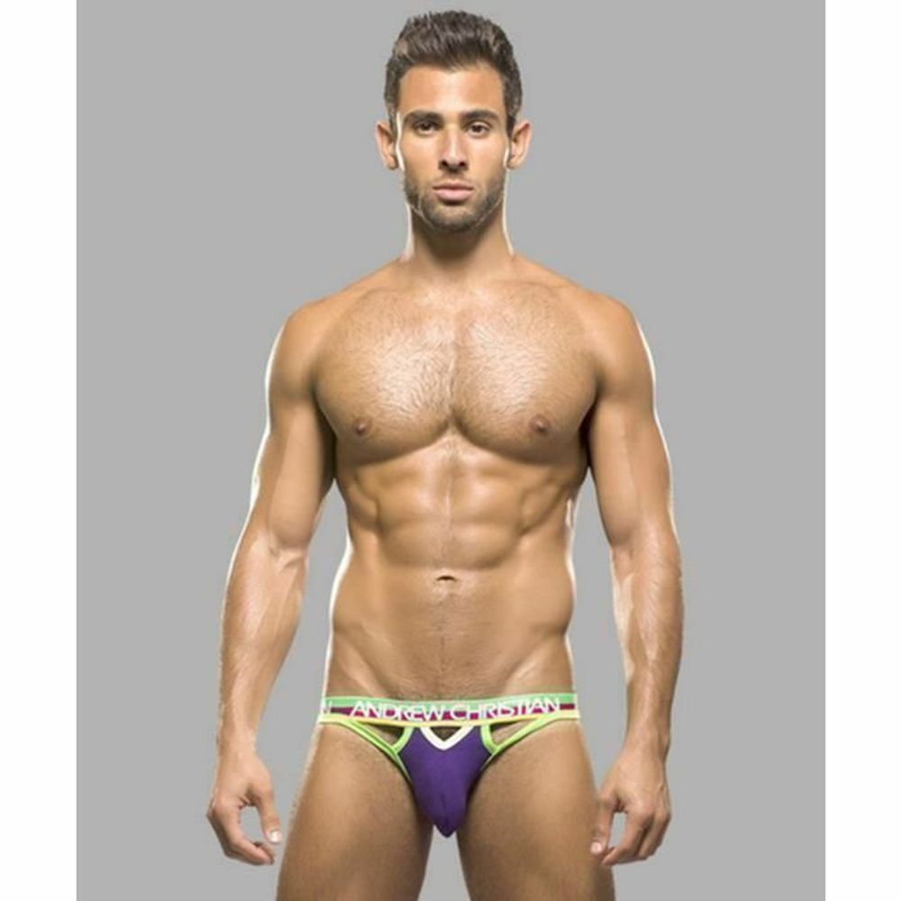 Мужские трусы джоки фиолетовые с цветной резинкой Andrew Christian