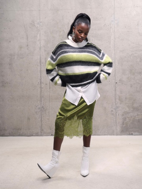 Зеленая сатиновая юбка Coline с кружевом