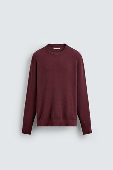 ZARA ДЖЕМПЕР КЛАССИЧЕСКОГО КРОЯ С РЕЛЬЕФНОЙ ТКАНЬЮ, БОРДОВЫЙ