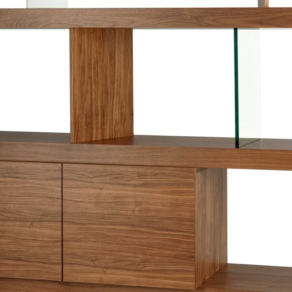 Стеллаж с ящиками Somerset 189х180 см, шпон ореха, стекло