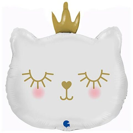 Шар фольга 26" "Голова кошки" белая с короной 66см