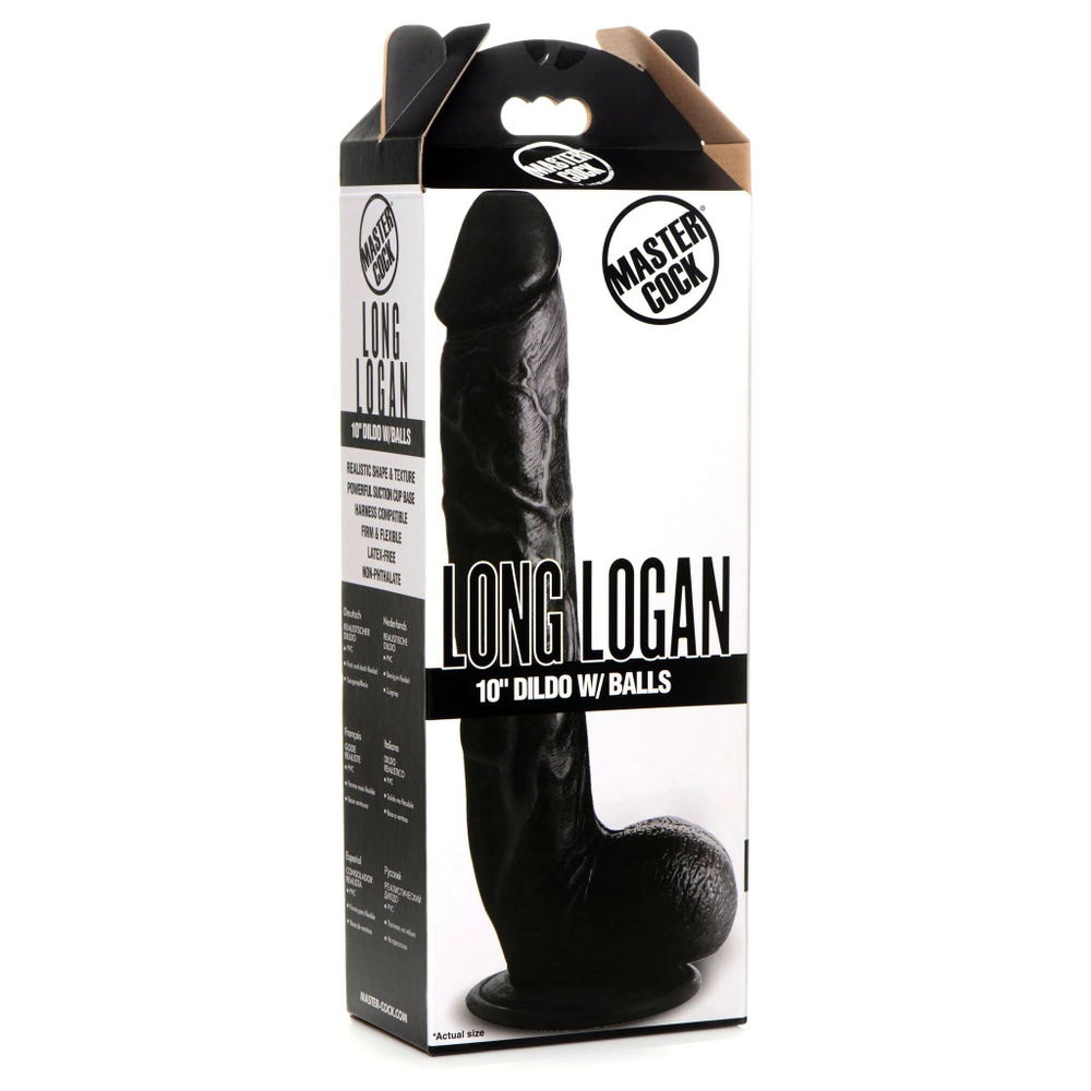 Черный фаллоимитатор-гигант на присоске Long Logan 10’’ Dildo with Balls - 27,4 см. (Цвет: черный)
