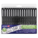 Капиллярные ручки линеры 16 шт. черные, 0,15-3,0 мм, BRAUBERG ART CLASSIC, 143946