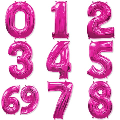 Фольгированные цифры 102 см с гелием (сочная фуксия - металлик)