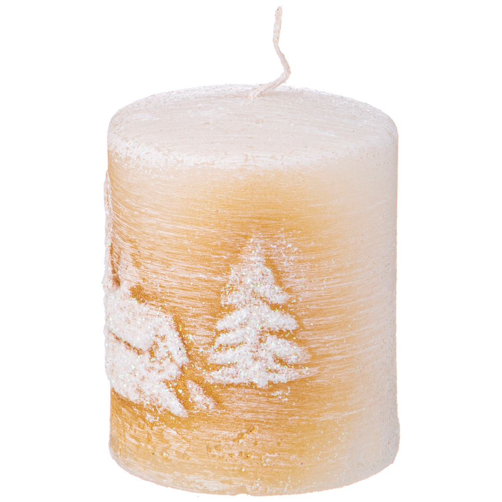 СВЕЧА BRONCO СТОЛБИК "ДОМИК" БЕЛАЯ С ЗОЛОТОМ 5,5*4,5 СМ