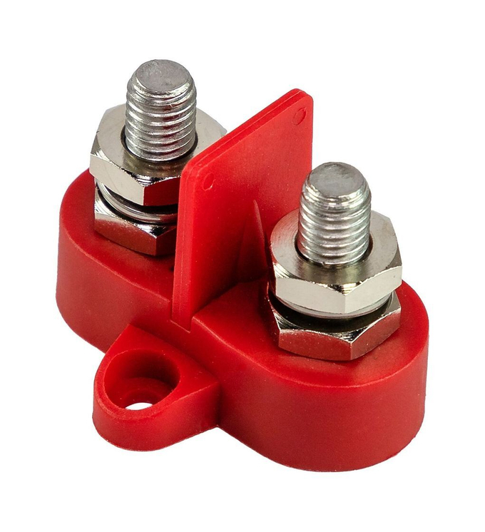 Клемма-штифт двойная с перегородкой, M8, красная