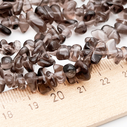 Дымчатый кварц бусины ("Раухтопаз"), крошка, размер около 4-8 мм, цена за нить 38 см