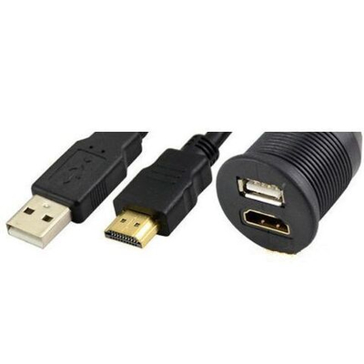 2-портовый комбинированный USB2.0+HDMI удлинитель встраиваемый резьбовой 26 мм