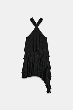 ZARA ПЛАТЬЕ-ХАЛТЕР С МЕТАЛЛИЗИРОВАННОЙ НИТЬЮ, ЧЕРНЫЙ