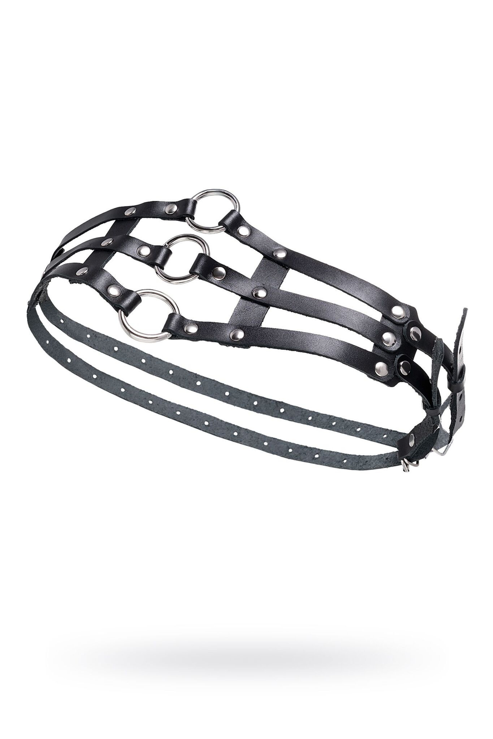 Черный кожаный пояс с кольцами