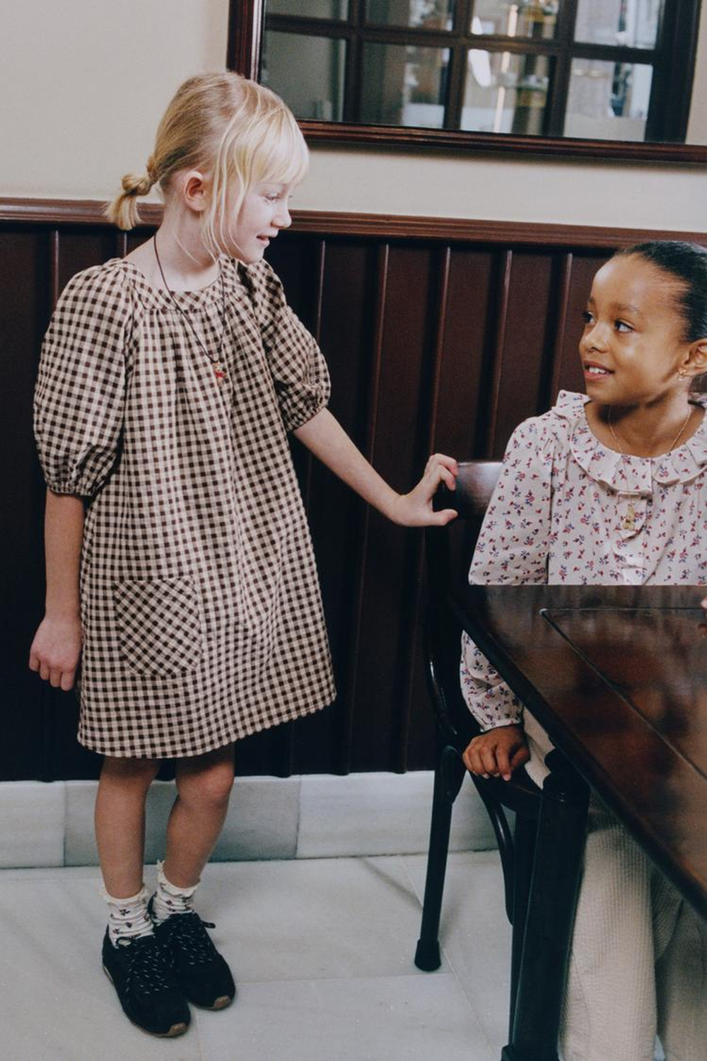 ZARA ПЛАТЬЕ В КЛЕТКУ, БЕЖЕВО-КОРИЧНЕВЫЙ