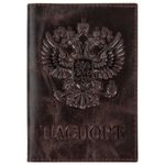 Обложка для паспорта натуральная кожа пулап, 3D герб + тиснение "ПАСПОРТ", темно-коричневая, BRAUBERG, 238194