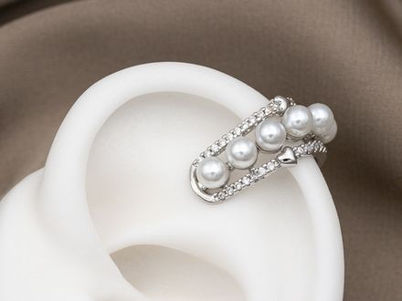 Кафф  со стразами и бусинами 9,5мм