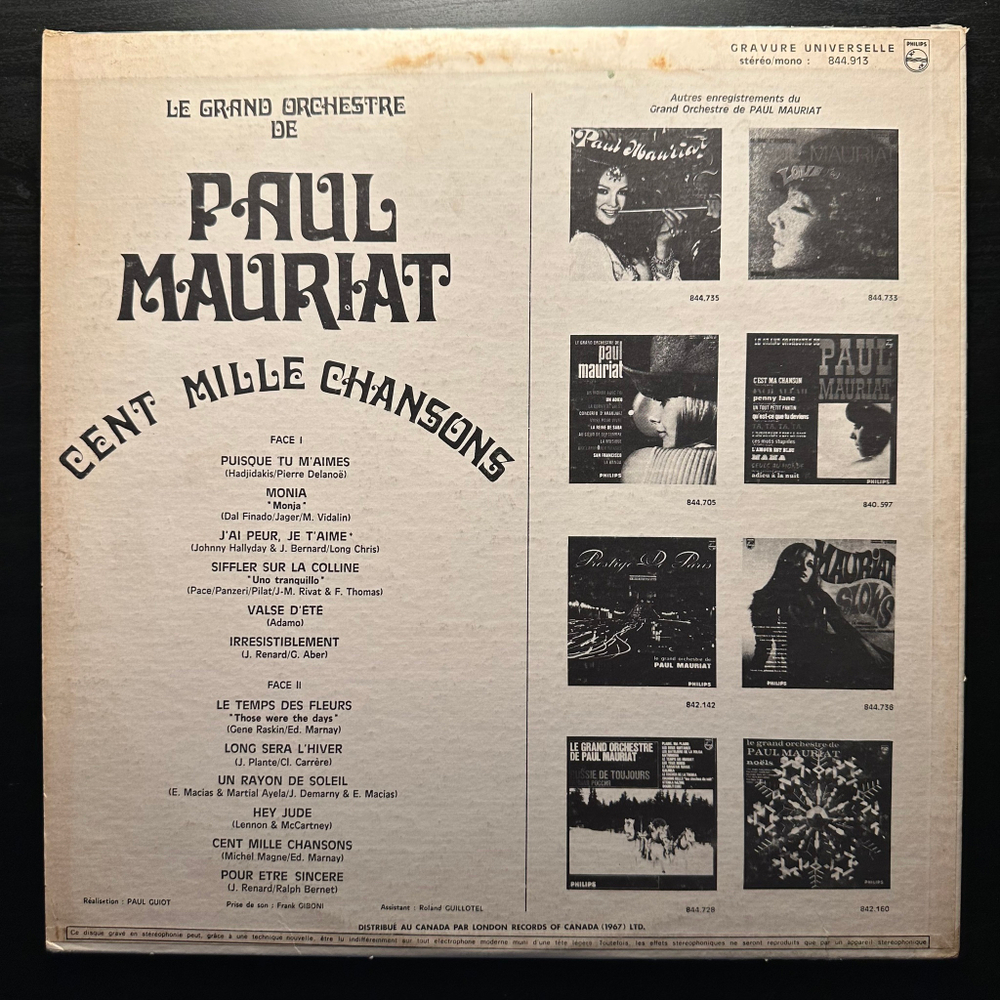 Le Grand Orchestre De Paul Mauriat - Cent Mille Chansons (Канада 1968г.)