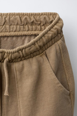 ZARA БРЮКИ-ДЖОГГЕРЫ GARMENT DYE С НАШИВКОЙ, РЫЖЕВАТО-КОРИЧНЕВЫЙ