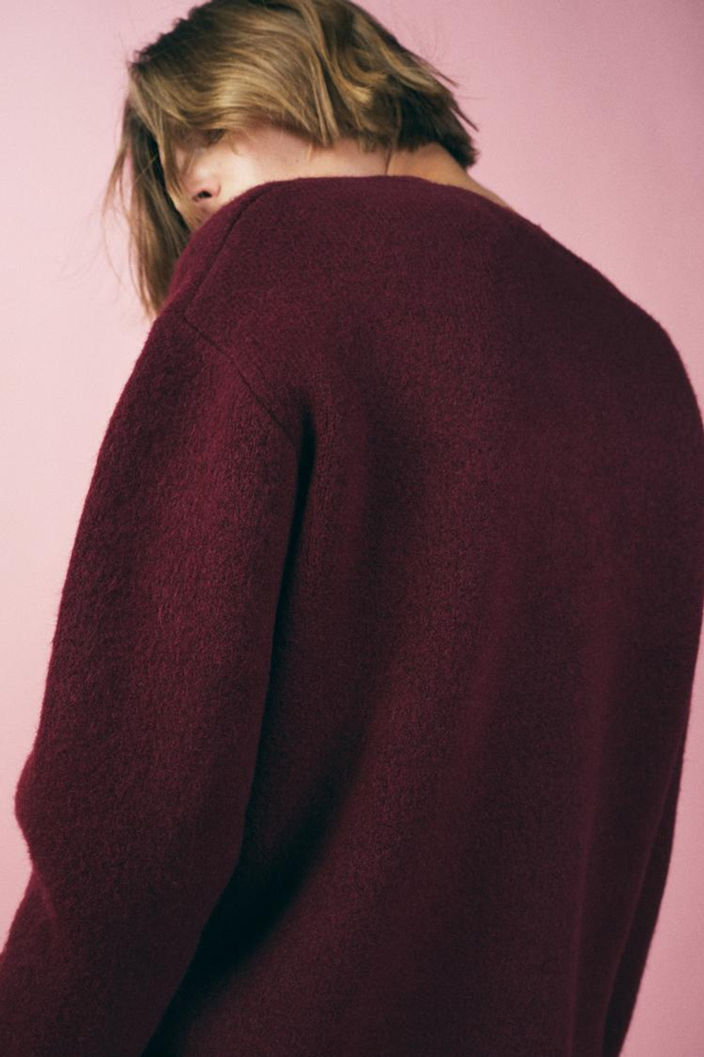 ZARA ОДНОТОННЫЙ КАРДИГАН, ТЕМНО-БОРДОВЫЙ