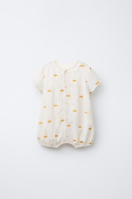 ZARA ЖАККАРДОВЫЙ КОМБИНЕЗОН С ПРИНТОМ «СОЛНЦЕ», ЭКРЮ/ЖЕЛТЫЙ