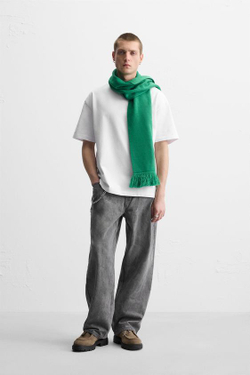 ZARA БАЗОВАЯ ФУТБОЛКА HEAVY WEIGHT, БЕЛЫЙ