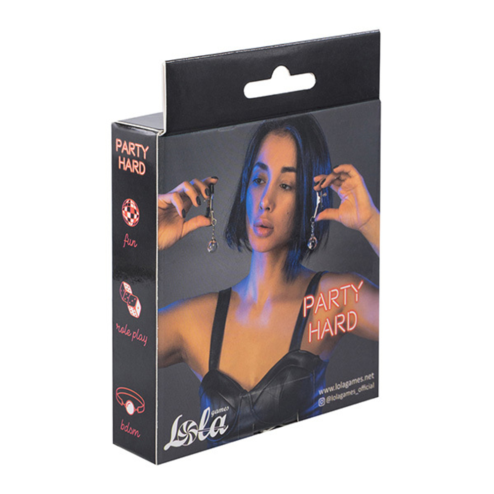 Серебристые зажимы для сосков со стеклянными шарикоми на цепочке Lola Games Clamps Party Hard Good Vibes 1129-01lola