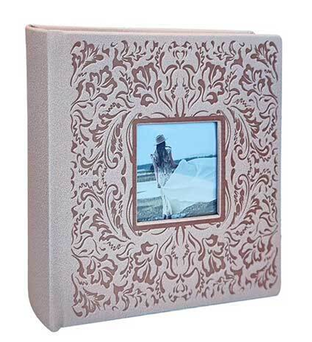 Фотоальбом Делюкс на 200 фото 10х15 см, бум. листы, книж. переплет, с окном suede beige "бежевый под замшу"