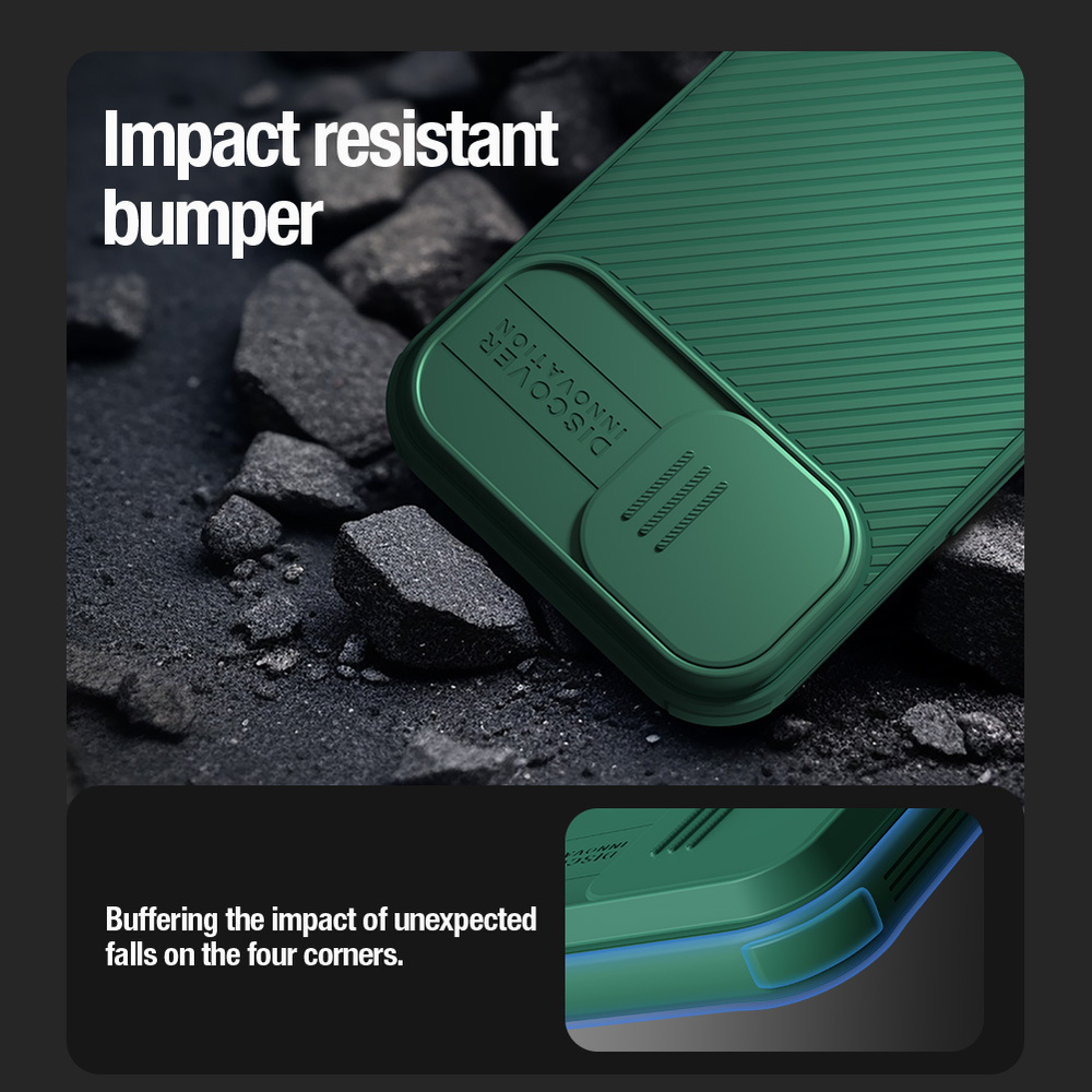 Чехол зеленого цвета (Deep Green) от Nillkin c поддержкой MagSafe для iPhone 15, с защитной шторкой камеры, серия CamShield Pro Magnetic