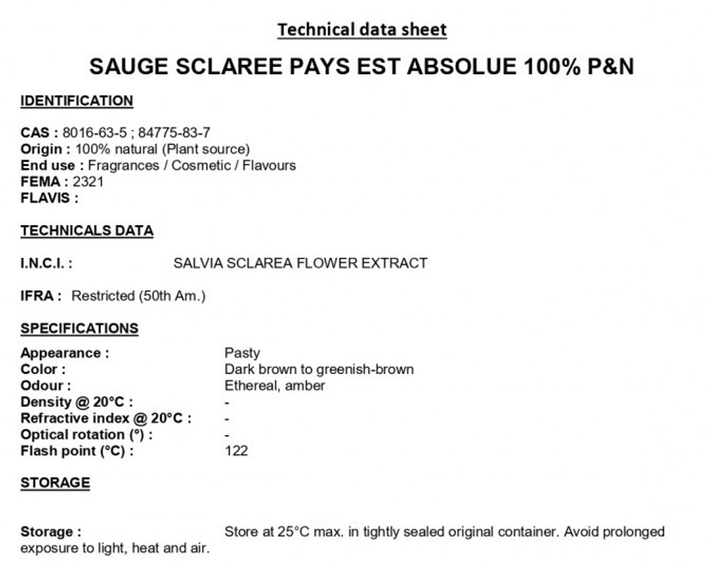 CLARY SAGE ABS 100% / абсолют ШАЛФЕЯ МУСКАТНОГО CAS 8016-63-5; 84775-83-7