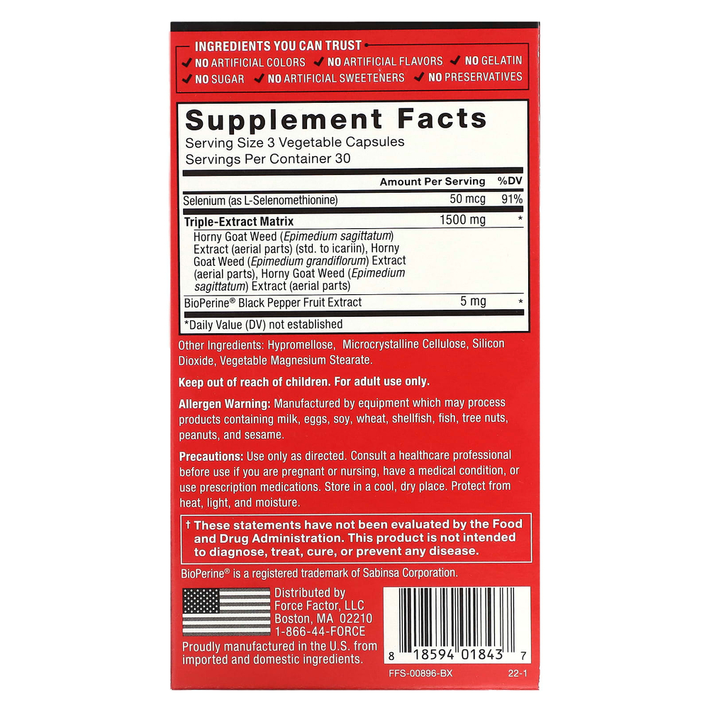 Force Factor, Fundamentals, Honey Goat Weed Max, 90 вегетарианских капсул