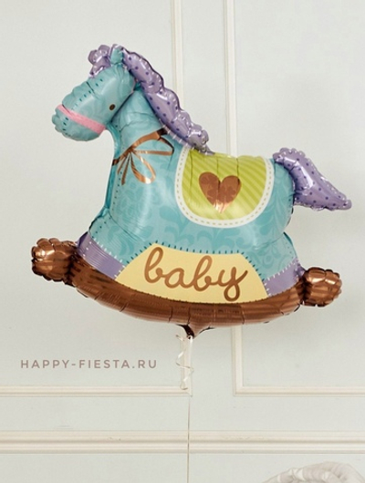 Лошадка качалка голубая