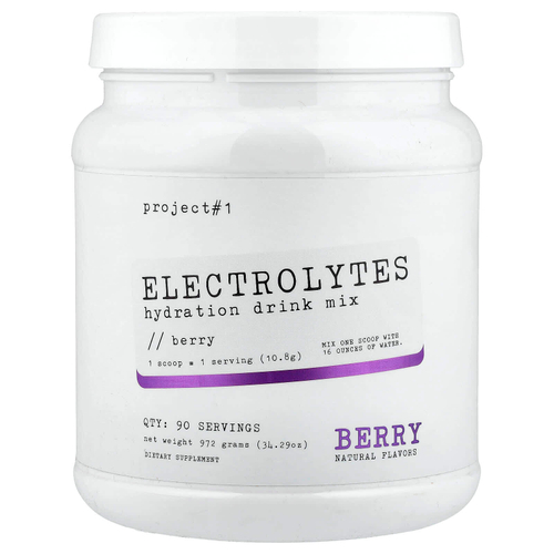 Project 1 Nutrition, электролиты, смесь для приготовления гидратирующего напитка, ягодный вкус, 972 г (34,29 унции)