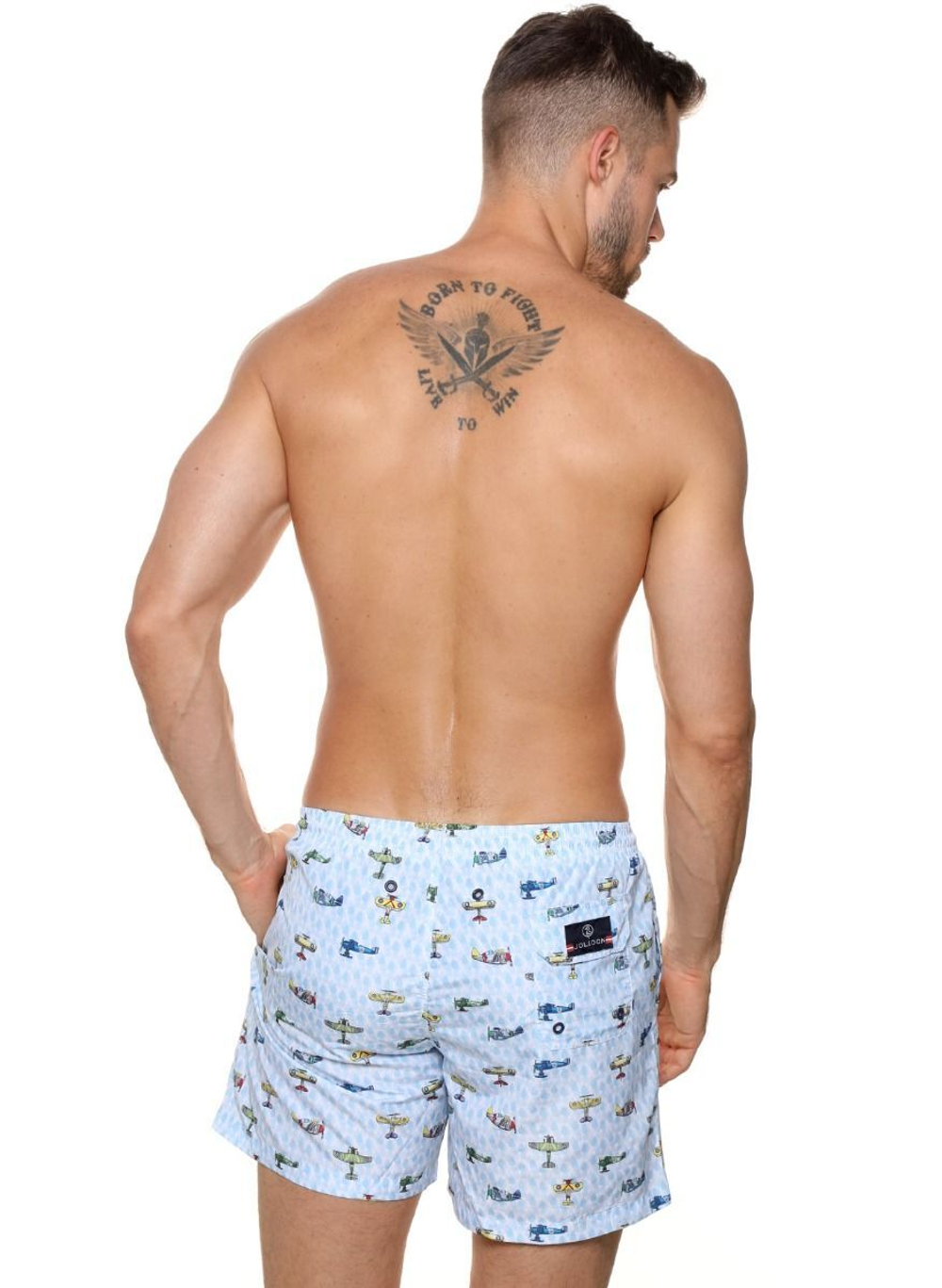 Мужские пляжные шорты с принтом в виде самолетов (Размер: XL) (Цвет: голубой)