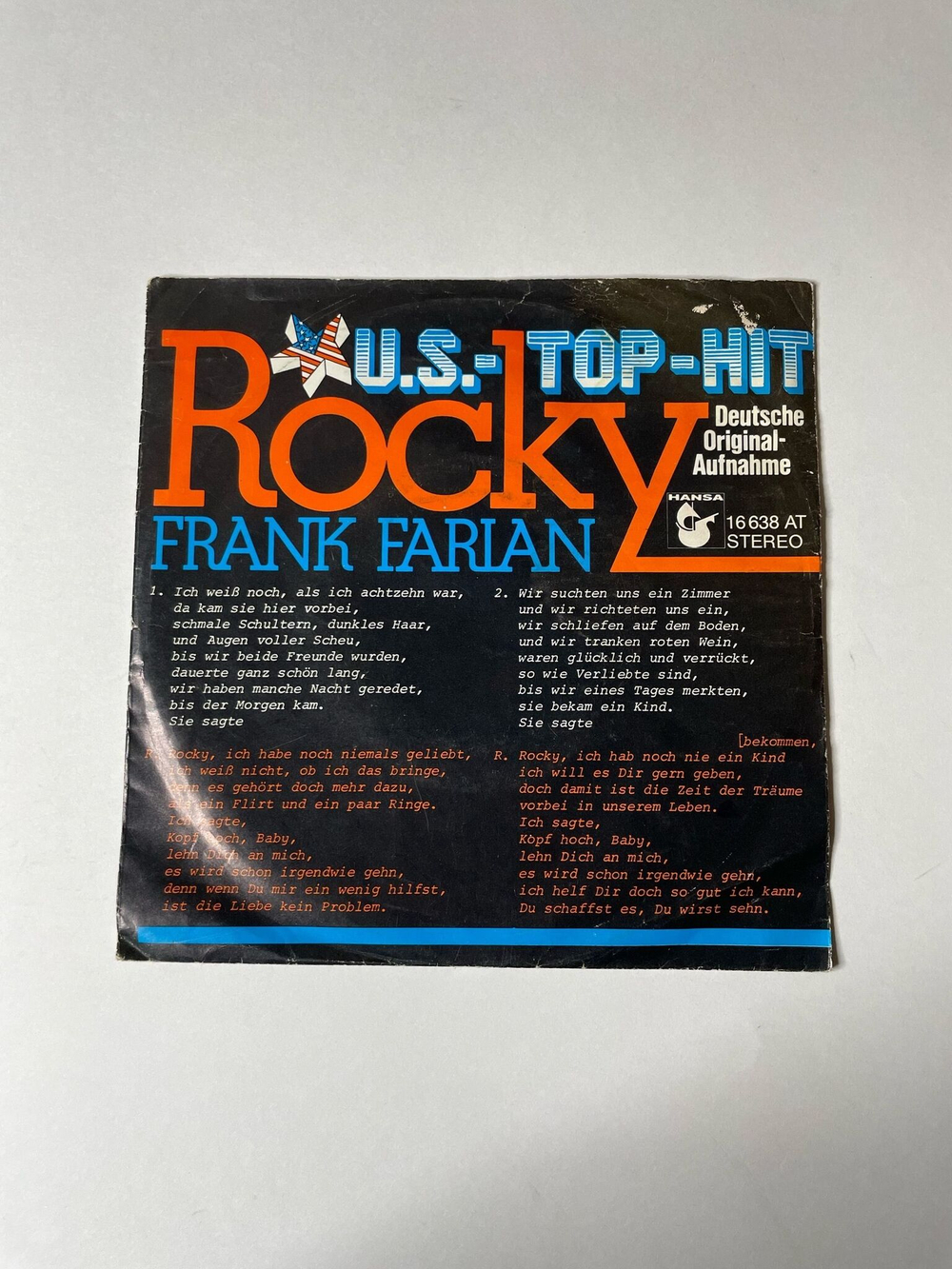 Винтажная виниловая пластинка LP Frank Farian Rocky (Germany 1975) 7 дюймов