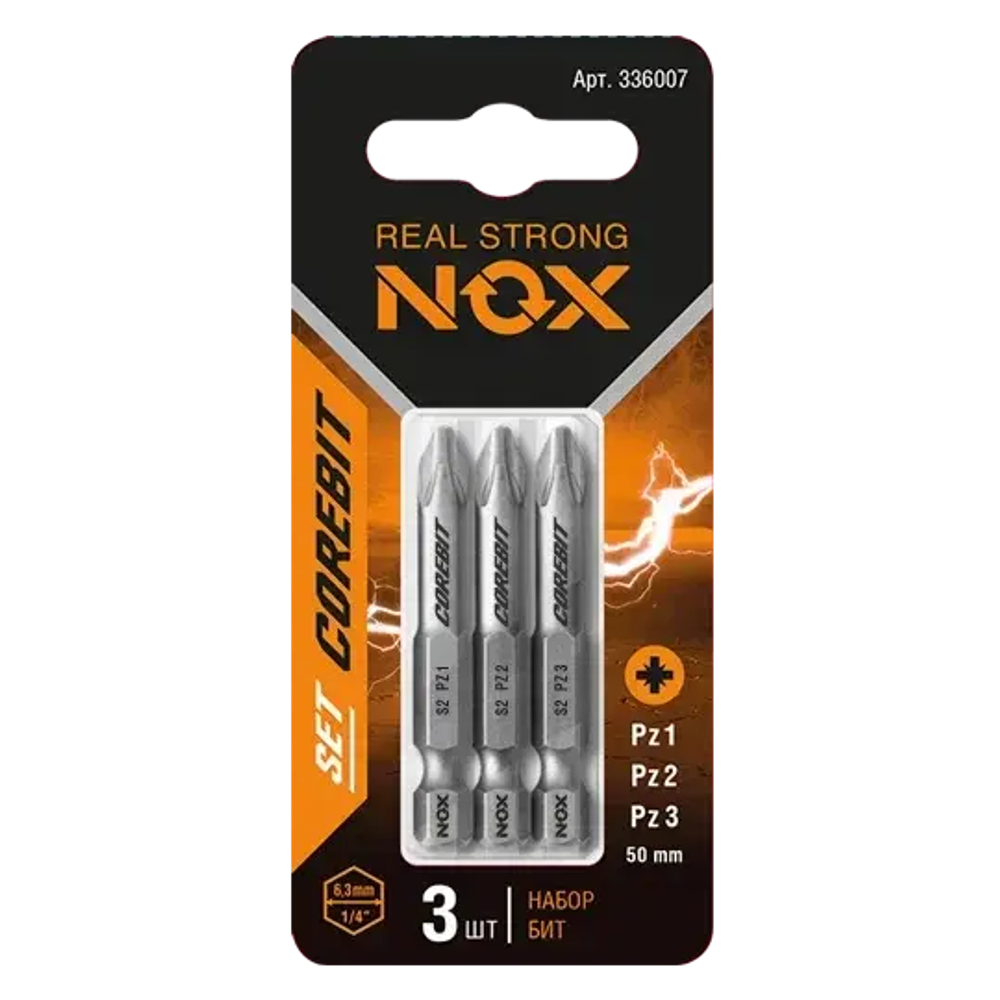 Набор бит PZ1-PZ2-PZ3х50мм, 3шт карта NOX COREBIT SET3 336007