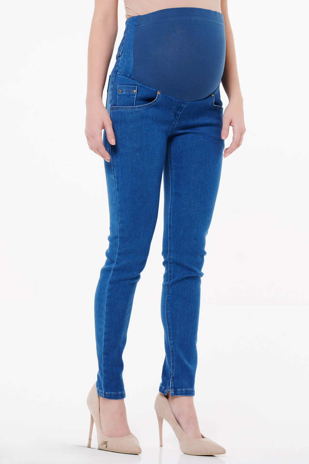 Джинсы голубые для беременных из хлопка , размер 40