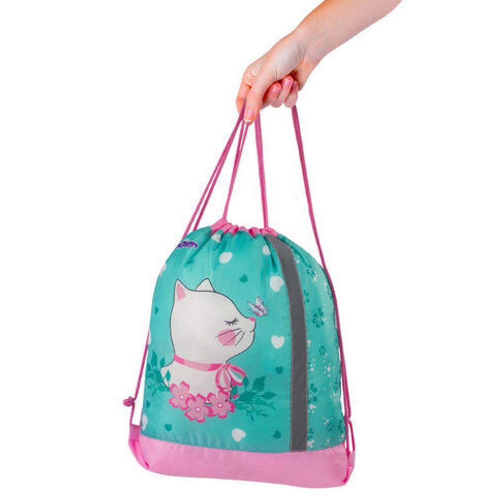 Мешок для обуви ЮНЛАНДИЯ, светоотражающая полоса, 47х37 см, "Meow", 229170