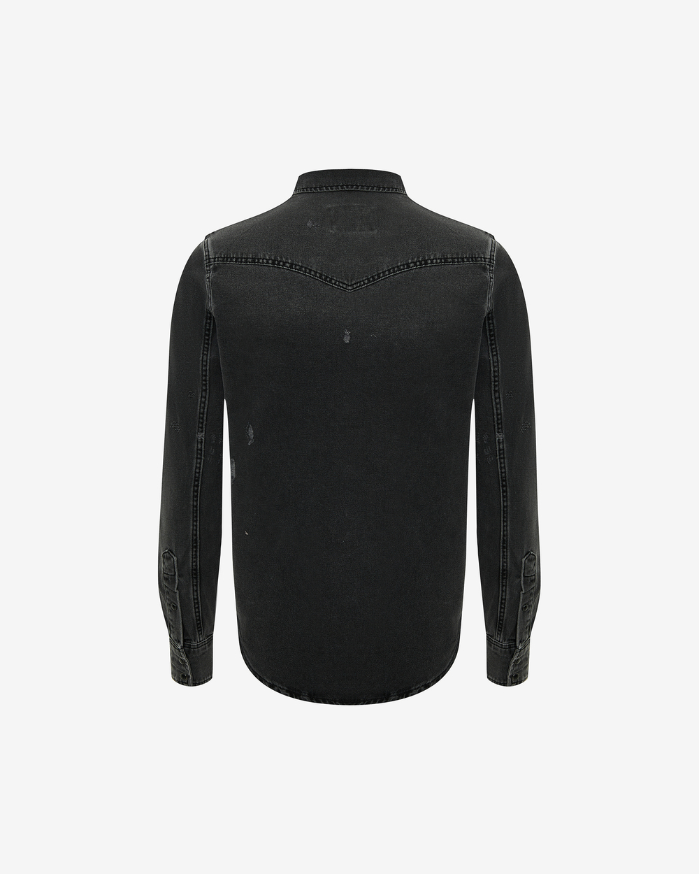 Черная джинсовая рубашка с потертостями