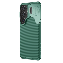 Чехол зеленого цвета (Deep Green) от Nillkin на Samsung Galaxy S24+ Plus с металлической откидной крышкой и поддержкой магнитной беспроводной зарядки MagSafe, серия CamShield Prop Magnetic Case