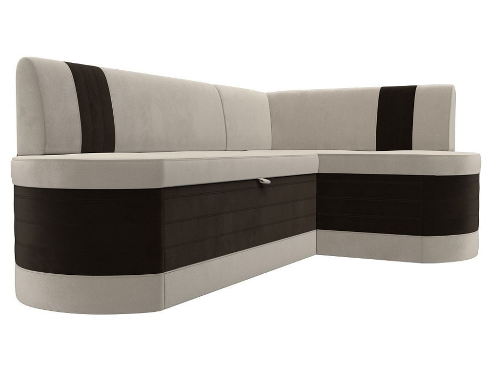 Диван кухонный угловой Токио правый угол, Бежевый\Коричневый, Микровельвет, 28653