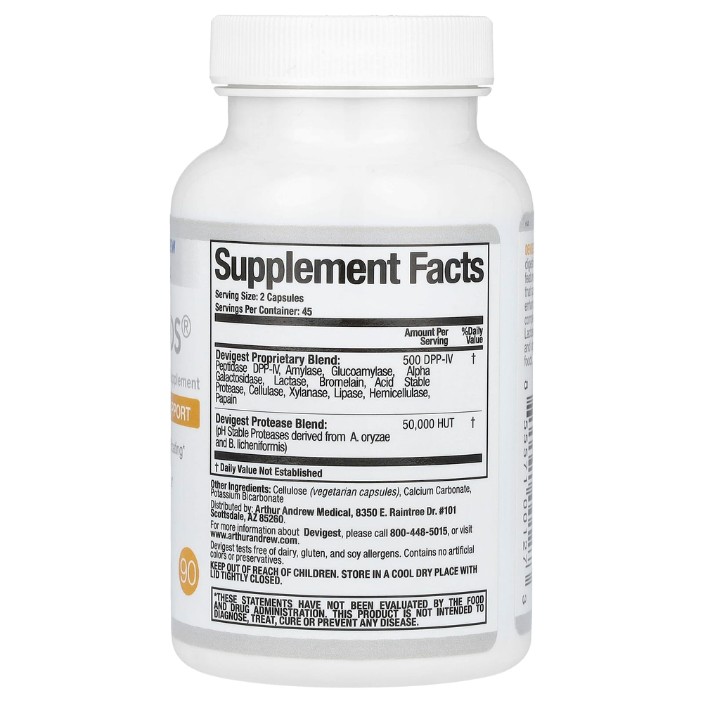 Arthur Andrew Medical, Devigest ADS, улучшенная поддержка пищеварения, 400 мг, 90 капсул
