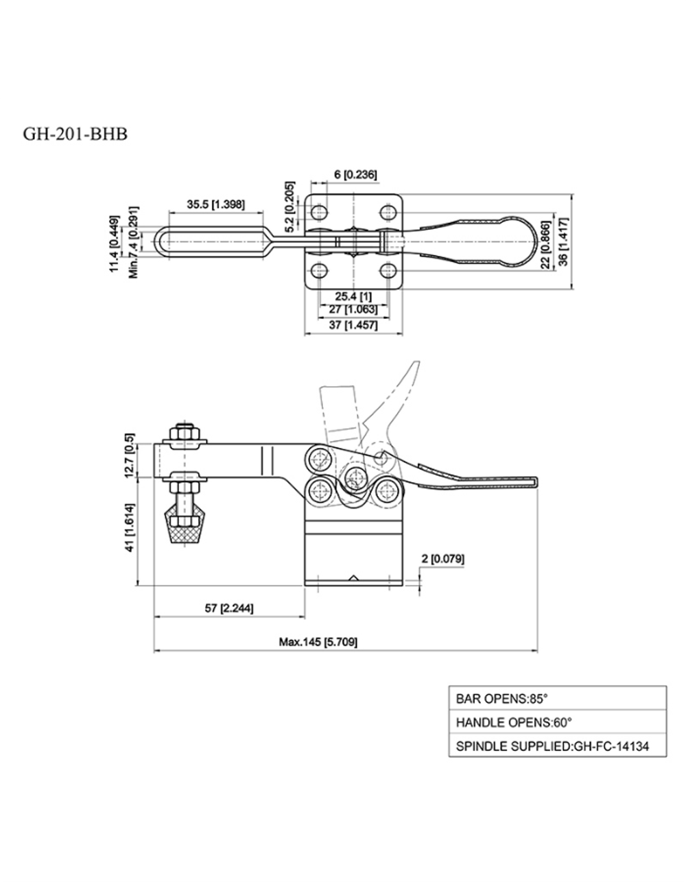 Прижим с высокой базой и горизонтальной ручкой Woodwork GH-201-BHB