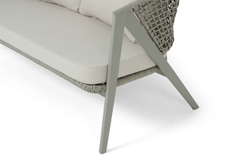 "Амстердам" диван 2-местный плетеный из роупа, каркас алюминий, роуп серый круглый, ткань серая