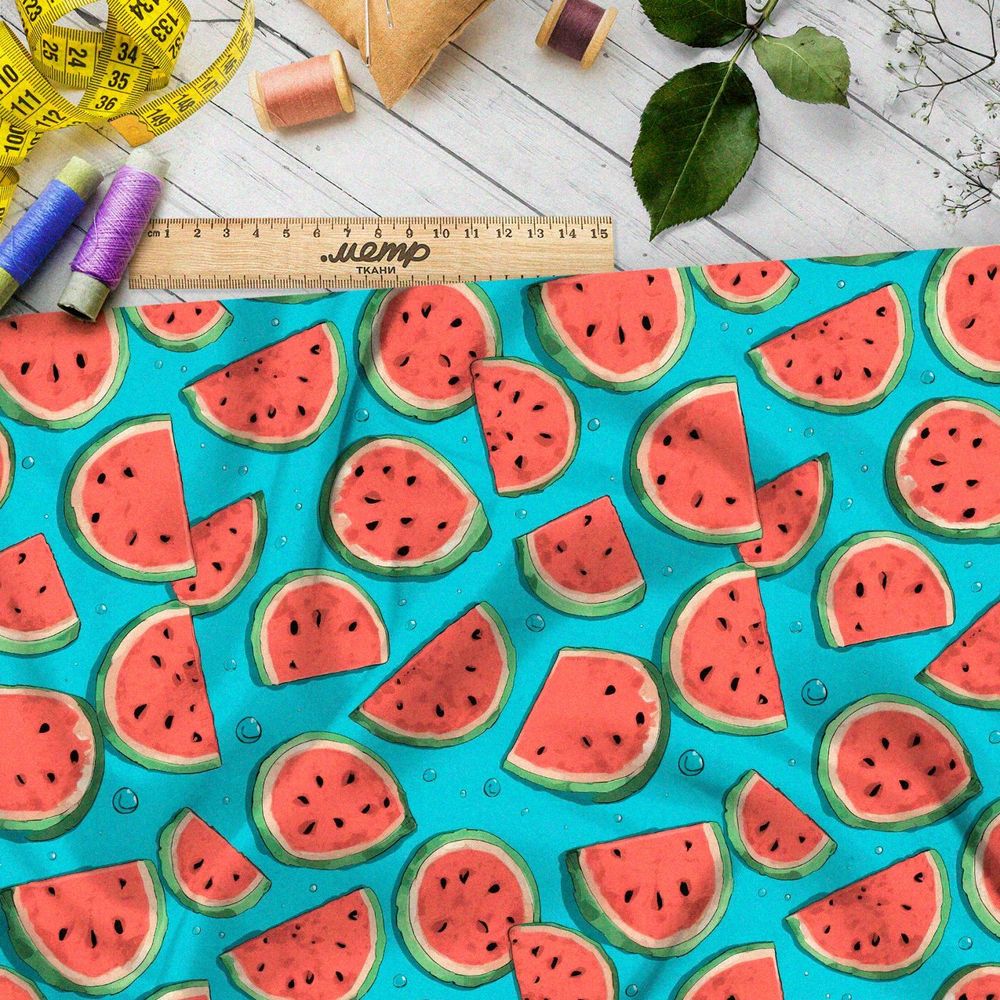 Ткань Барби дольки арбуза на голубом