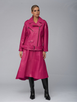 Женская кожаная куртка-косуха цвета фуксия